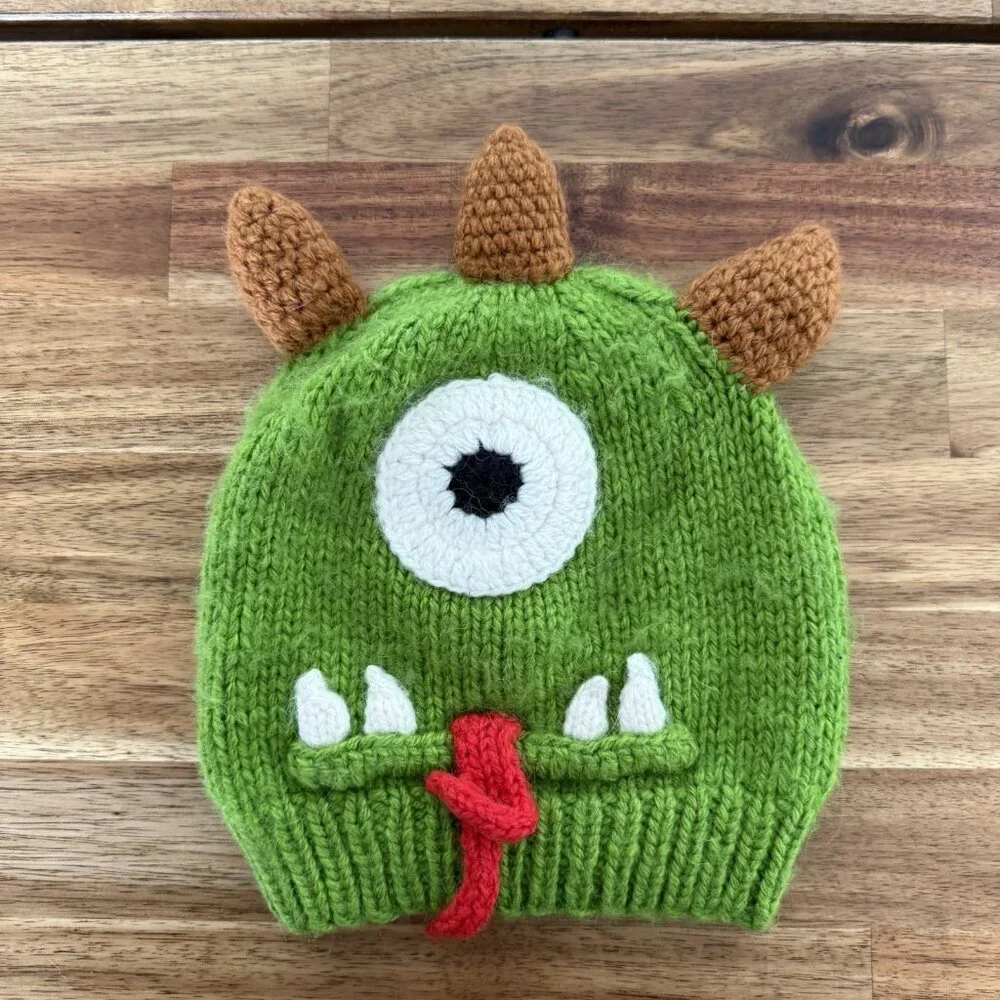 Andes Gifts Monster Mike Wazowski Looking Hat Hood Knit Acrylic Alpaca Kids READ